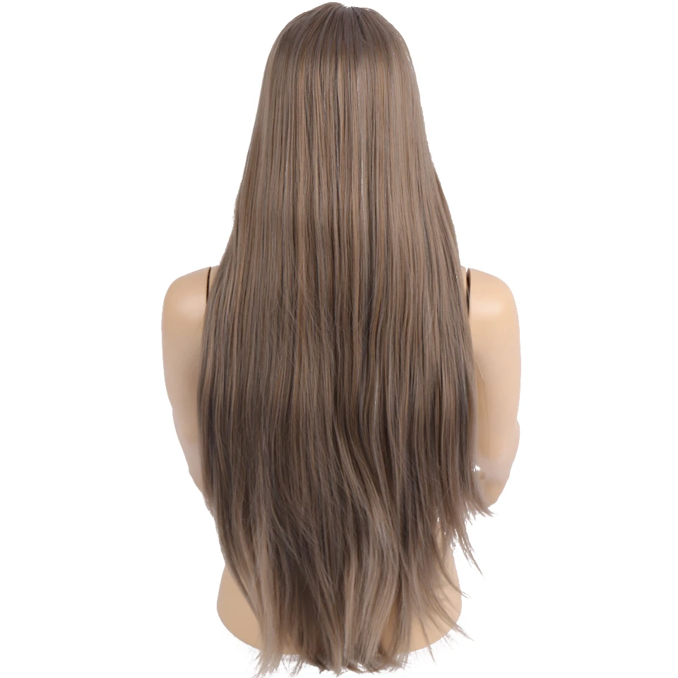 WTB Long Straight Hair High Density Synthetic Wig for Women Ombre Blonde/Pink/Brown/Blue Natural Hair Middle Part Cosplay Wig - Цвет: # 1B