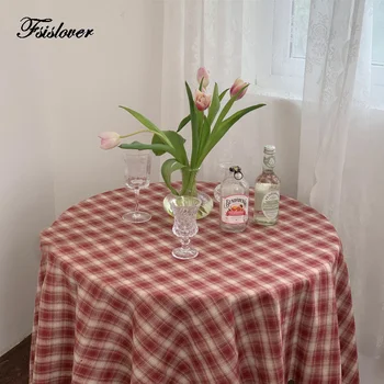 

FSISLOVER Home Deco Ins Retro Plaid Table Cloth Cotton Dining Table Cover Picnic Cloth Obrus Tafelkleed mantel mesa nappe
