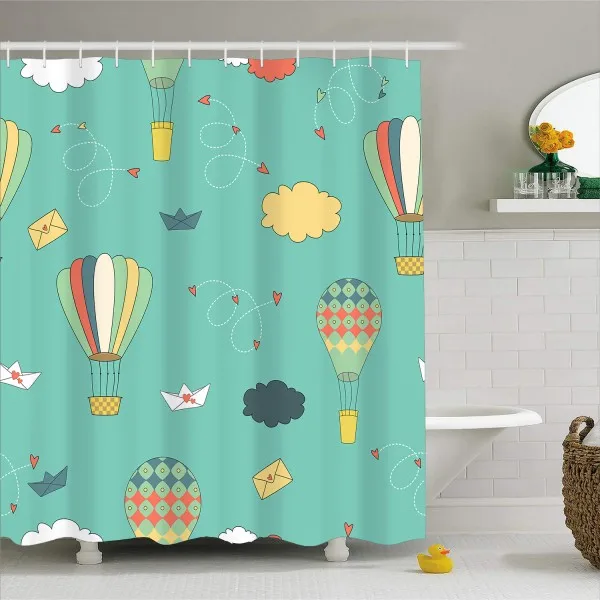 3D Print Durable Waterproof Polyester Shower Curtain with Hooks 1 Piece Hot Air Balloon Bath Curtain Bathroom Decor - Color: color-16