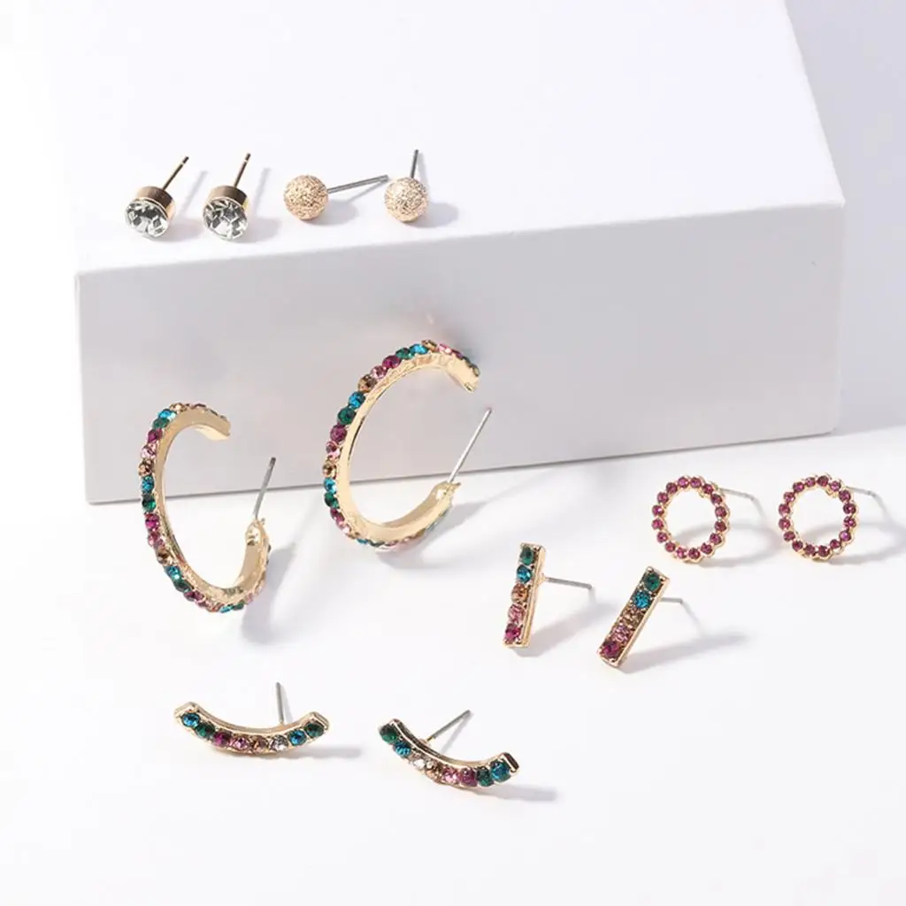 

12 Pcs Assorted Multiple Stud Earrings Set for Women Girls Simple Earring Set Multicolor Crystal Rhinestone Stud Earrings