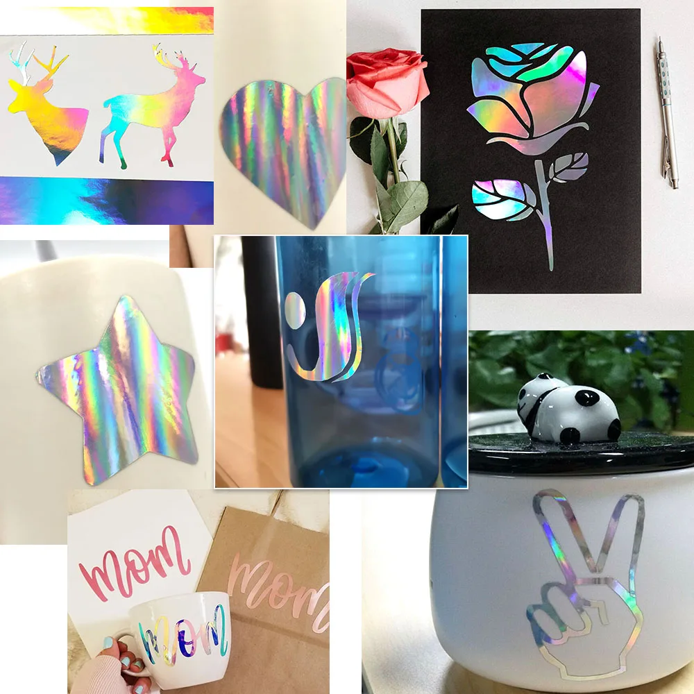 Holographic Self Adhesive Permanent Vinyl Iridescent Silver Film Craft Peel and Stick Cutting Vinyl Cup/Wall/Glass Logo Letters