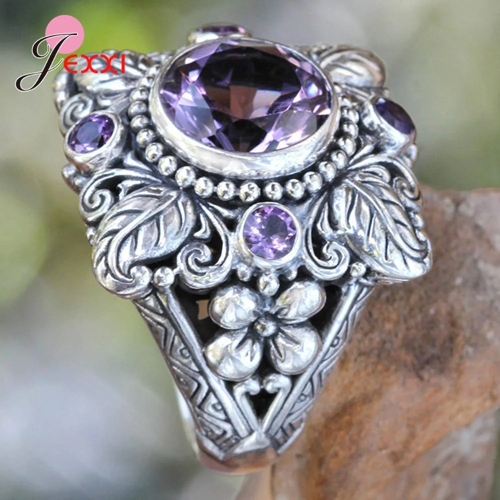 Винтажное модное тайское серебряное кольцо в форме цветка и листа с кубическим цирконием для женщин, модные ювелирные изделия, вечерние украшения в подарок