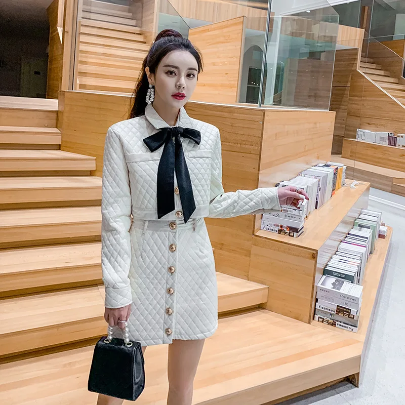 

2019 Winter New Style Graceful WOMEN'S Suit Slim Fit Short Cotton Coat Coat Slimming Skirt Thick Two-Piece Set