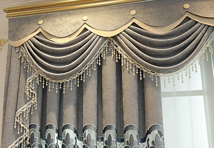 Высококачественная Европейская шенилловая вышивка оконная занавеска для гостиной Серый роскошный тюль для спальни M118-5