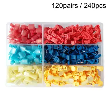 

240pcs/Set Break Free Line Main Line Branch Wiring Clip T Type Terminal Connecting Clip Combination Boxed Terminal Set