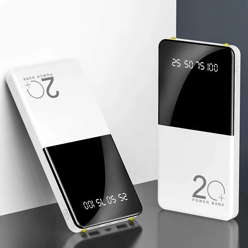 20000mAh power Bank ультратонкая Портативная зарядка с цифровым дисплеем, светодиодный внешний аккумулятор с фонариком для телефона