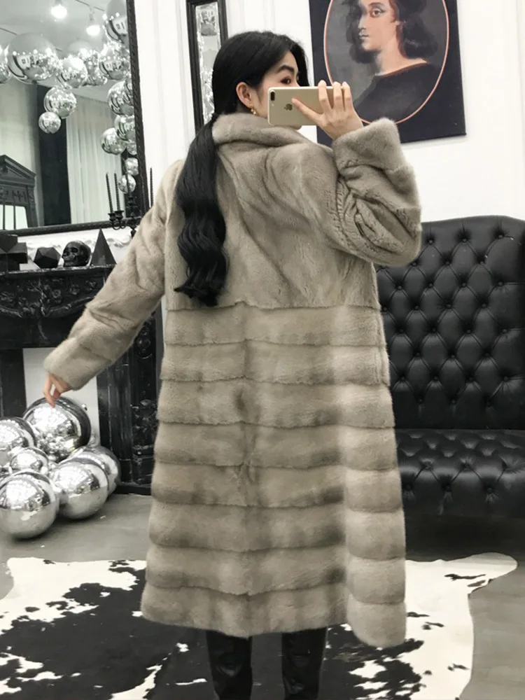 gray Женская обувь с натуральным мехом длинное пальто подлинный натуральных мех норки пальто для женщин; Большие размеры женские куртки верхняя одежда; ветровки х-длинная одежда - Цвет: gray