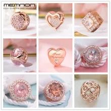 Memnon Сияющие ослепительные подвески в виде капель с розой, Стерлинговое Серебро 925 пробы, бусины в виде сердца, подходят для браслетов и ожерелий DIY BE486