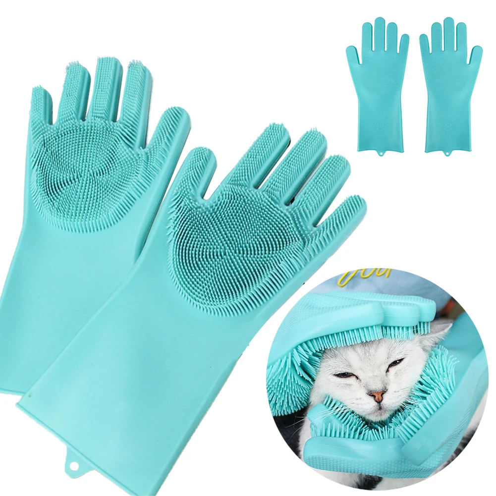 Silicone Brush Dishwashing Gloves Kitchen Clean Multipurpose Housework Pet Wash Cleaning for Dropship | Дом и сад