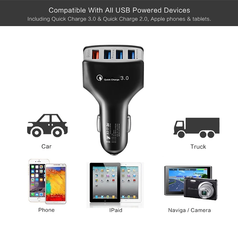 4USB QC 3 0 быстрая зарядка двойной USB порт автомобильная для IOS 3A Android смартфон