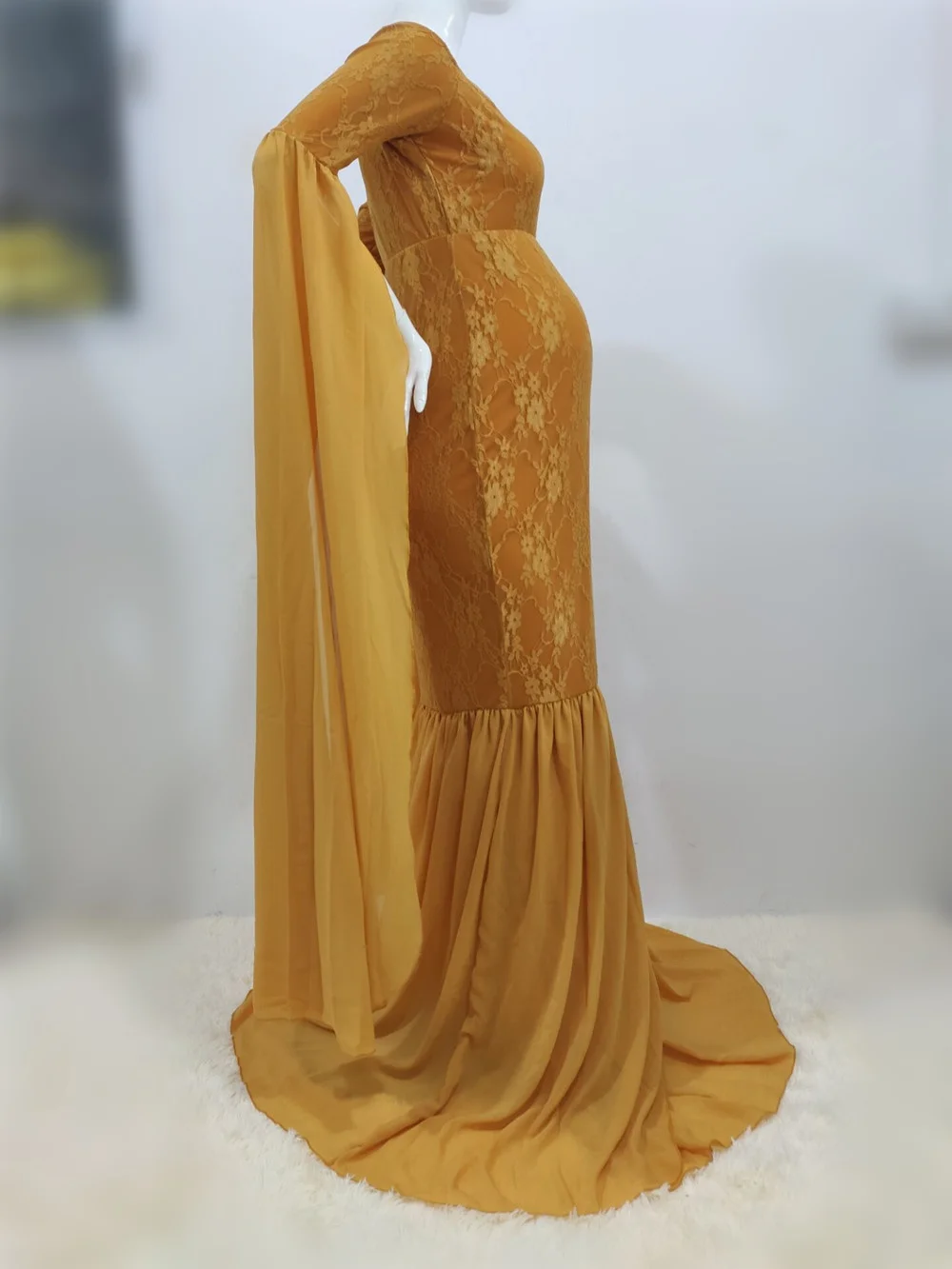 Mermaid Maternity Photography Props Dresses Lace Long Pregnancy Dress Ruffles Pregnant Women Maxi Maternity Gown For Photo Shoot (11)