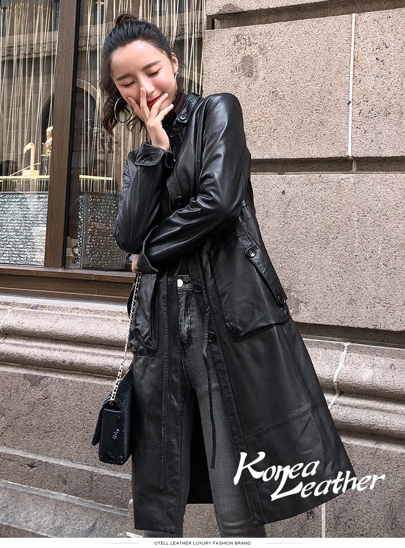 Куртка из натуральной кожи, осенне-зимнее пальто, женская одежда, Корейская винтажная натуральная овчина, черная ветровка OT1895