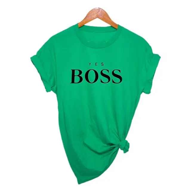 Yes футболка с надписью Boss, женская футболка с коротким рукавом и круглым вырезом, свободная футболка, летняя женская футболка, топы, Camisetas Mujer - Цвет: Irish Green-H