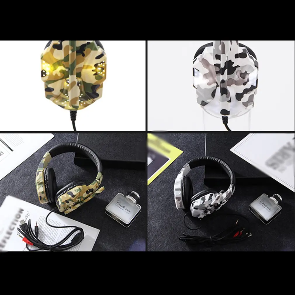 Led Light Supper Bass Gaming Headphones Game Earphones Camouflage Headset with Mic for Laptop PC Mobile Phone PS4
