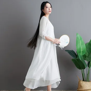 

Oriental clothing 2020 spring summer new Chinese style embroidered dress fairy skirt suit Chinese loose large size long skirt