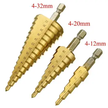 

4-12 4-20 4-32 HSS Titanium Coated Step Drill Bit Drilling Power Tools For Metal High Speed Steel Wood Hole Cone Drill