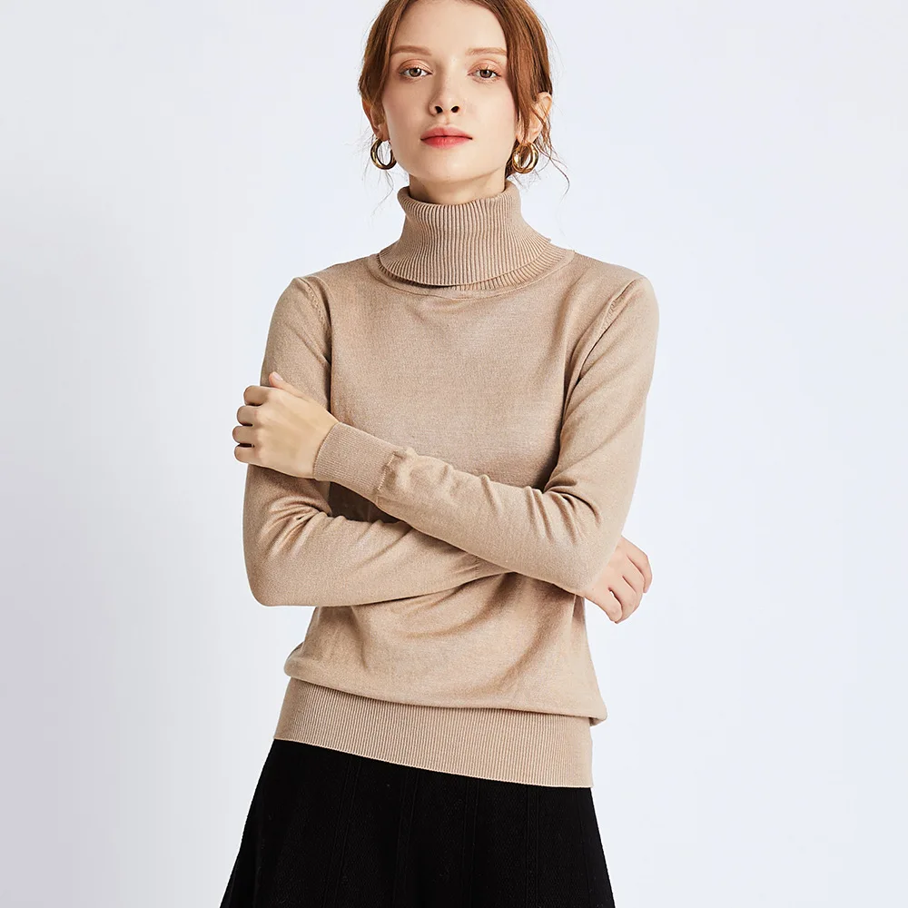 

Knitted Sweater Women 2019 Autumn New Fashion Pullover Turtleneck Long Sleeve Solid Knitwear Pull Femme Women Sweaters Knit Tops
