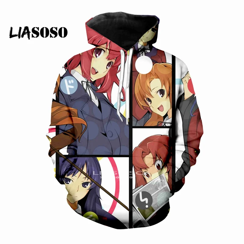 LIASOSO, новинка зимы, мужская, Женская толстовка, 3D принт, мультфильм, аниме, Toradora, толстовка с длинным рукавом, модная, хип-хоп, повседневная, топ, пуловер - Цвет: Серебристый