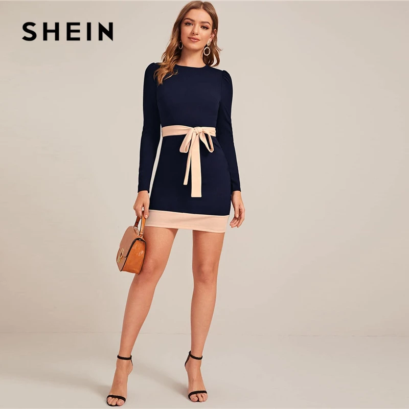 Женское двухцветное облегающее платье SHEIN весеннее короткое офисное карандаш с