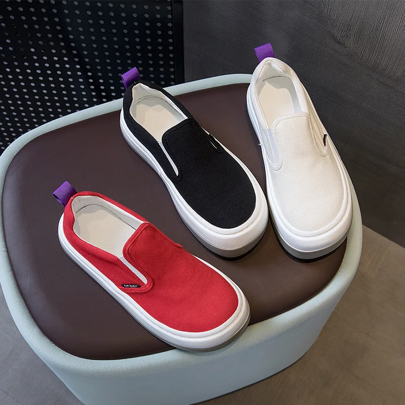 Swyivy Canvas Sneakers Women Shoes White Slip On Loafers 2020 Autumn White Sneakers Platform Black Canvas Vulcanize Sneaker