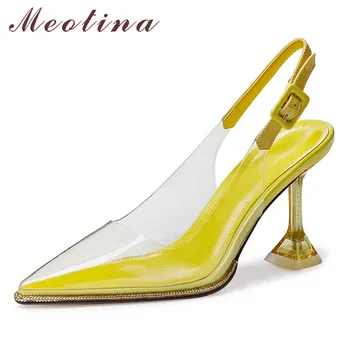 

Meotina Women Shoes High Heel Pointed Toe Transparent Sandals Strange Style Party Shoes Ladies Summer 2020 New Yellow Size 4-8.5