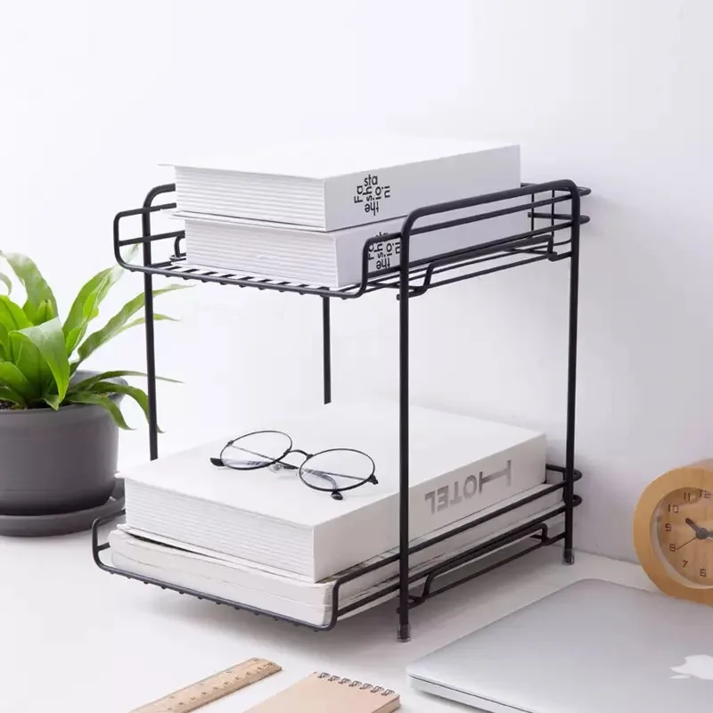 

Double Layers Metal StorageRack Kitchen Spice Rack Condiment Storage Rack Bathroom Countertops Desktop Book Magzine Storage Rack