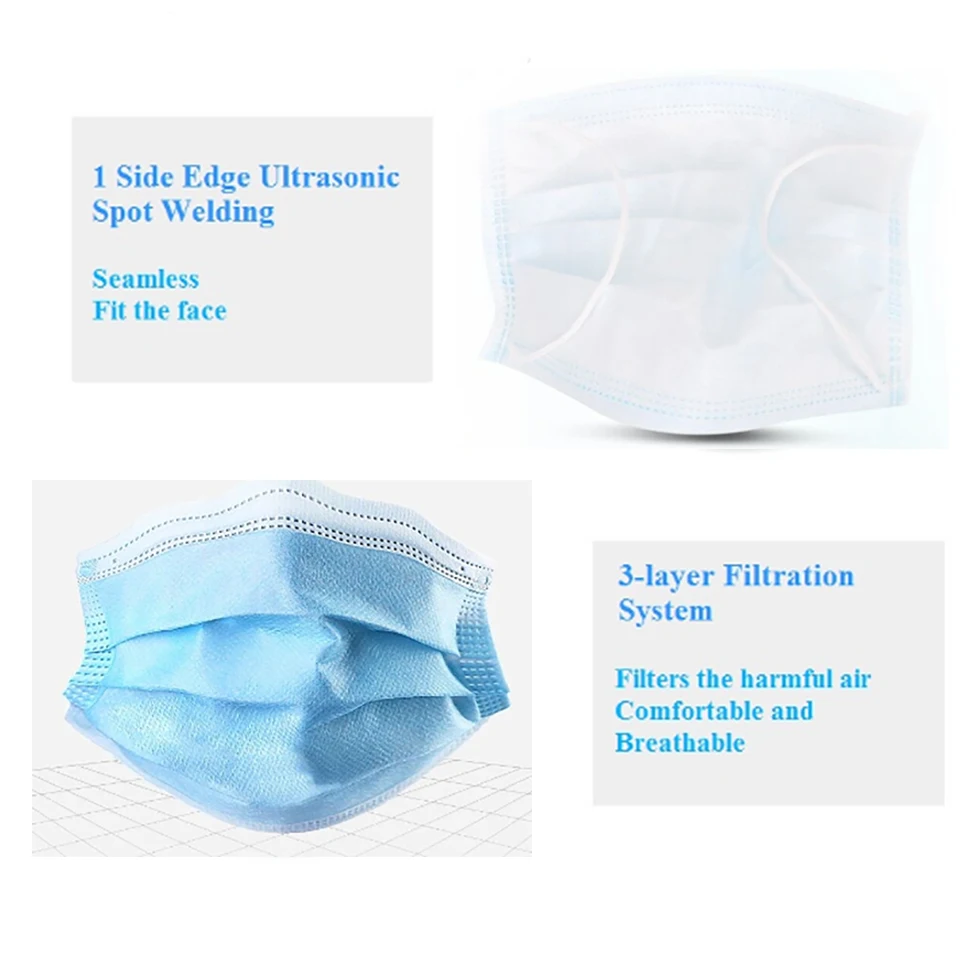 

50Pcs 3 layer Disposable Elastic Mouth Soft Breathable Blue Soft Breathable Hygiene Child Kids Face Mask