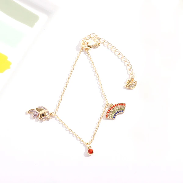 Bracelet Pcs Высокое качество Новая мода Асимметричные серьги-кольца Изысканные проложить AAA+ циркониевые кристаллы фрукты Радужная Подвеска Серьги для женщин - Окраска металла: Bracelet Pcs