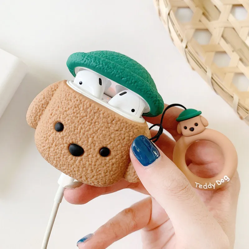 Чехол для Airpods, чехол, Bluetooth, наушники, Тедди, милые аксессуары, чехол для Airpods 2, с кольцевым ремешком, 3D дизайн, для Air Pods, чехол