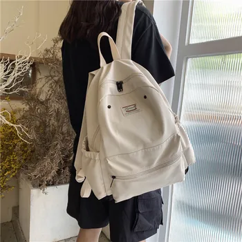 

Women Casual Nylon Black Backpack Travel Large Capacity College Teenage Girl Schoolbag Female Solid Color knapsack