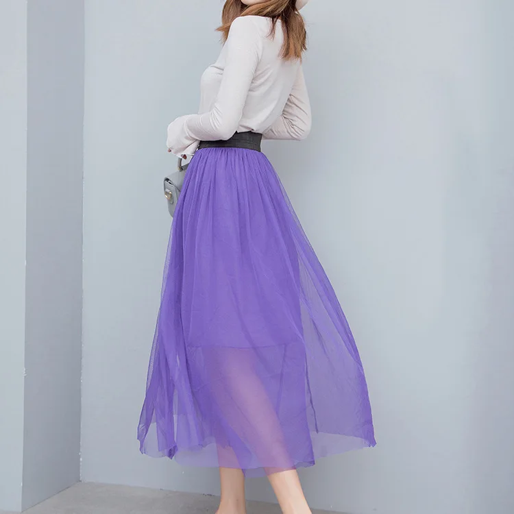 

2020 Spring And Autumn New Style WOMEN'S Dress Tutu Slimming Pleated Skirt Mid-length Lengthen Extra-large Cover Meat Mesh Skirt