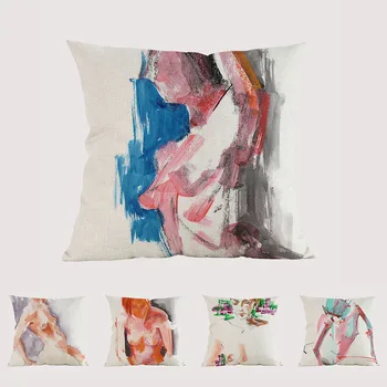 

Watercolor painting figures Oil Painting Nude Girl Naked Woman Abstract Portrait Sofa Pillow Cover Modern Art Linen Cushion Cove