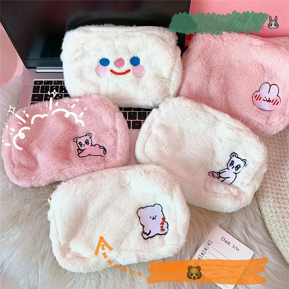 

Ins Style Cartoon Cute Animal Plush Cosmetic Bag Smiley Bear Cosmetic Storage Bag Girl Christmas Gift Birthday Gift