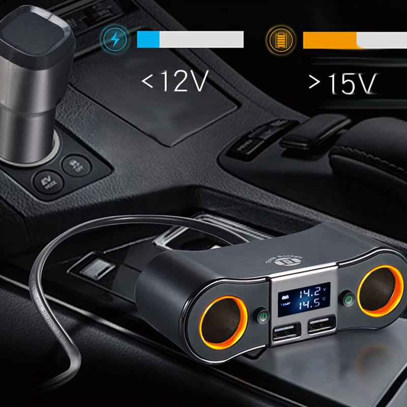 Encendedor De Cigarrillos para Coche 12V Cargador Adaptador Divisor de puerto USB con Voltímetro