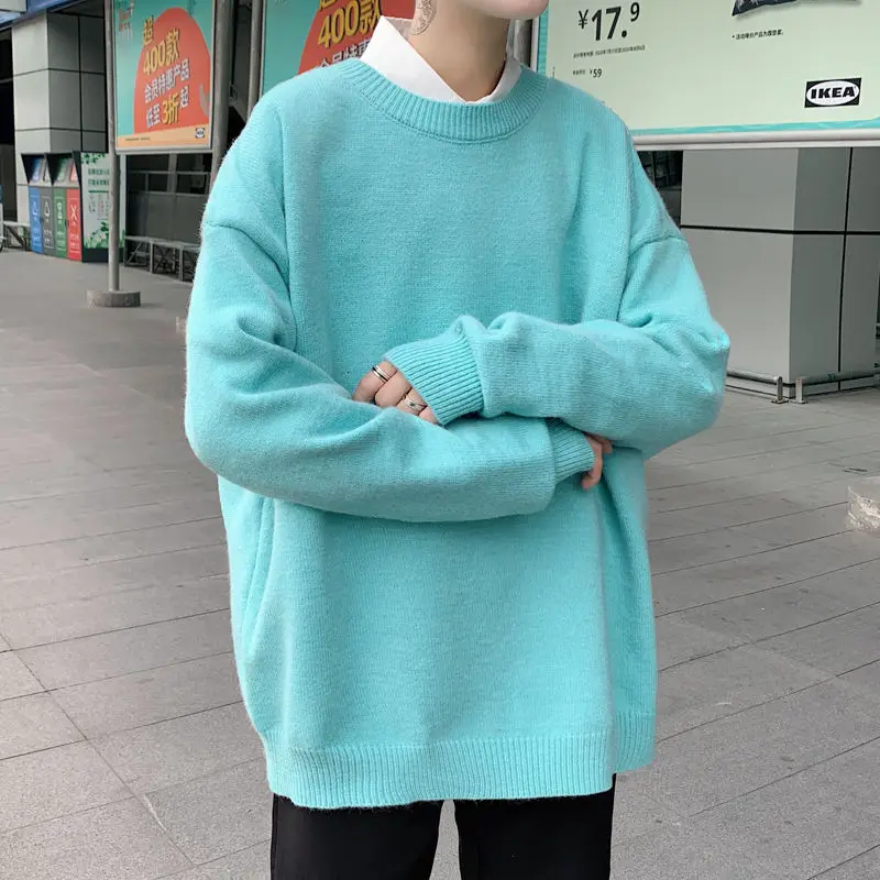 

Sweater Men's Warm Fashion Solid Color Casual O-neck Knitted Pullover Men Wild Loose Korean Knitting Sweaters Mens Clothes M-3XL
