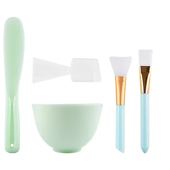 

5pcs in 1 Set DIY Beauty Silicone Mask Bowl Reusable Makeup Tools Set with Handle for Woman Use(Green)