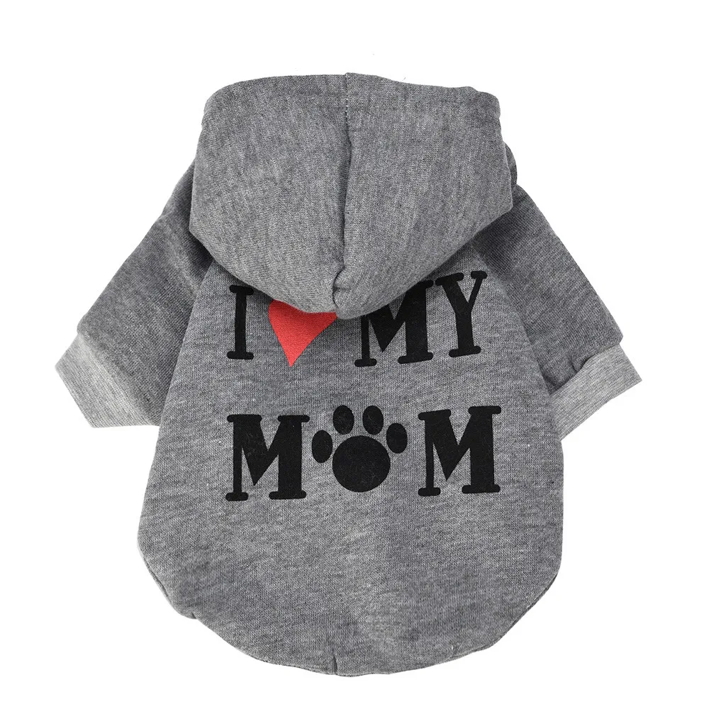Одежда в горошек с надписью «I Love My Mom»; толстовки с капюшоном; толстовка; зимняя одежда для маленьких собак; модный костюм; хлопковая Футболка; Новинка - Цвет: Gray