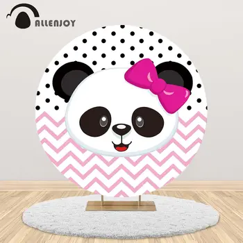 

Allenjoy Cute Panda Round Circle Backdrop Baby Shower Birthday Party Polka Dots Pink Pattern Bow Child Background Tablecloth