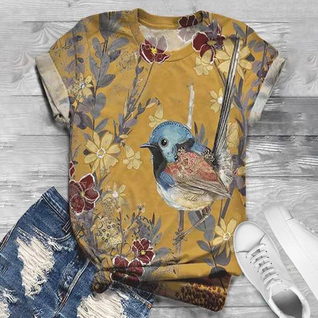 Plus Size Vintage Shirts Women Tshirts Short Sleeve 3D Animal Printed O-Neck Tops Tee T-Shirt Blusas mujer camisetas