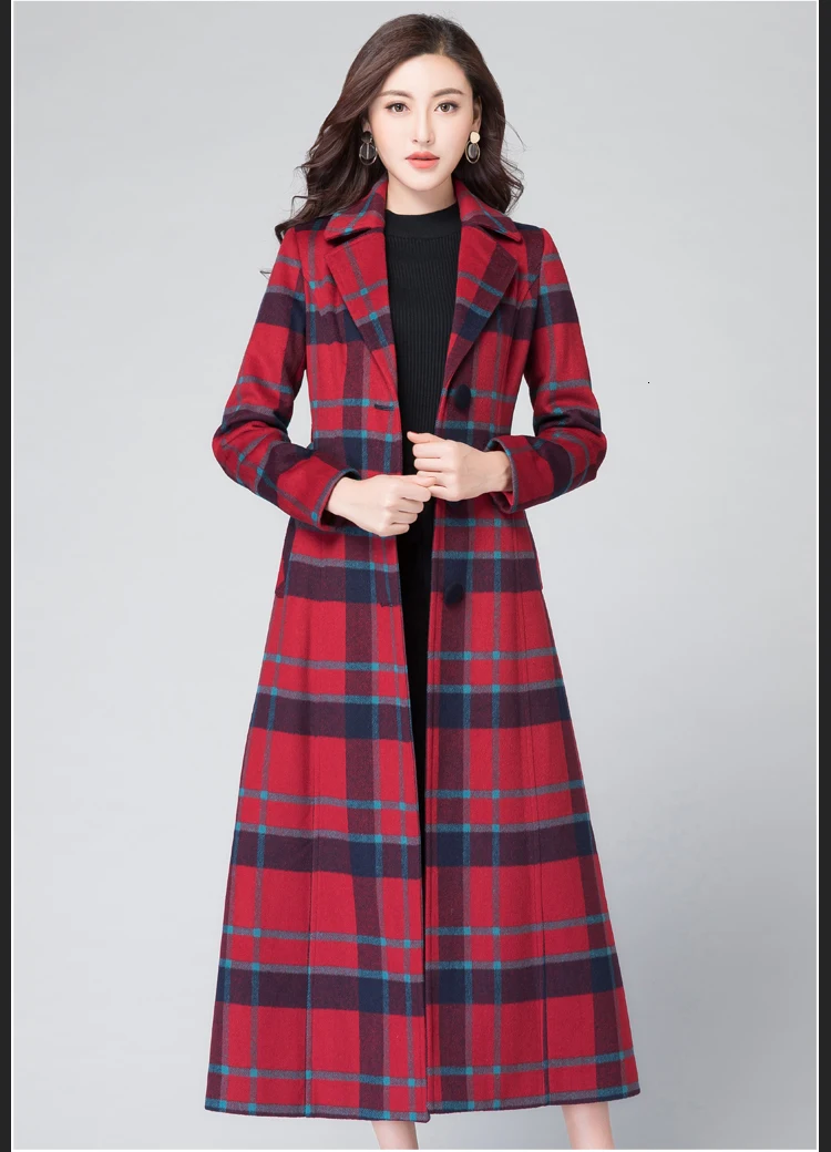 Menteau Femme, осенне-зимнее шерстяное женское клетчатое длинное пальто с карманами для работы в офисе, повседневная женская тонкая куртка с длинными рукавами