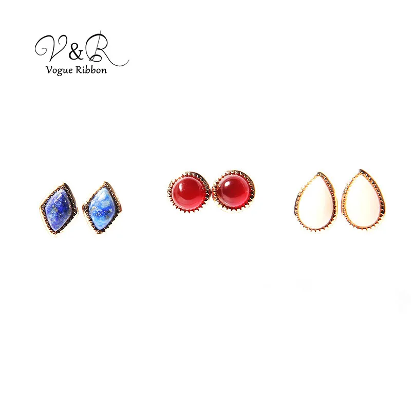 Assorted Multiple Sized Geometric Shaped Natural Stone Earring Set of 3 pairs (3)