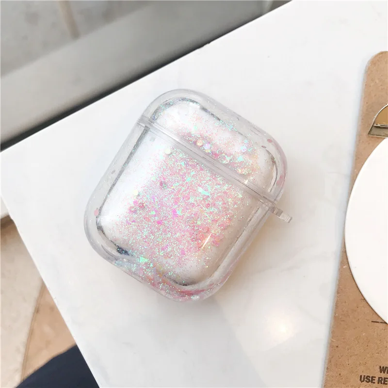 pink Quicksand Для AirPod 2 Чехол 3D Bling Quicksand жесткий пластиковый беспроводной чехол для наушников s для Apple Airpods чехол милый чехол Funda - Цвет: pink Quicksand