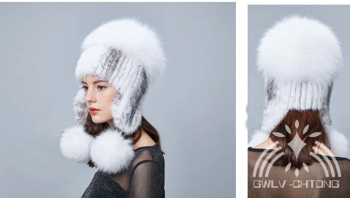 Новое подлинное натуральное трикотажное Норковое меховая шапка с большим лисьим меховым шаром, женские модные запонки для ушей, теплые зимние головные уборы