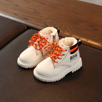 

Autumn/Winter Plush Children boots Boys Girls Martin Shoes Fashion Brand Soft Leather Warm Kids Boots