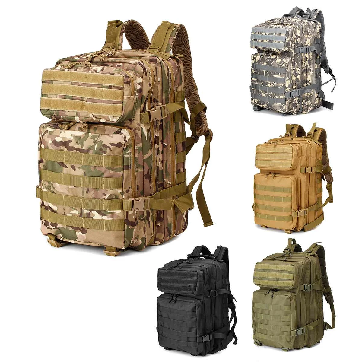 

45L Camouflage Tactical Backpack School Bag Man Army Tactical Backpacks Outdoor Travel Hiking Waterproof Camping Hunting Bag