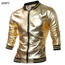 Idopy мужская куртка черная с длинным рукавом стоячий воротник металлические пальто мужские s ночной клуб мужские блестящие куртки-бомберы уличная