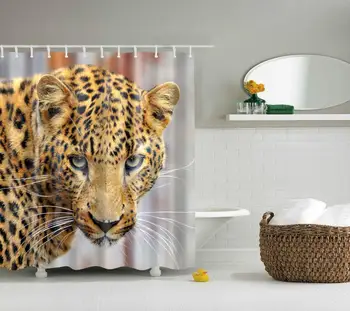 

Waterproof Thicken Polyester 3D Shower Curtain Leopard Mildew Proof Bath Tub Curtain with 12 pcs Hooks