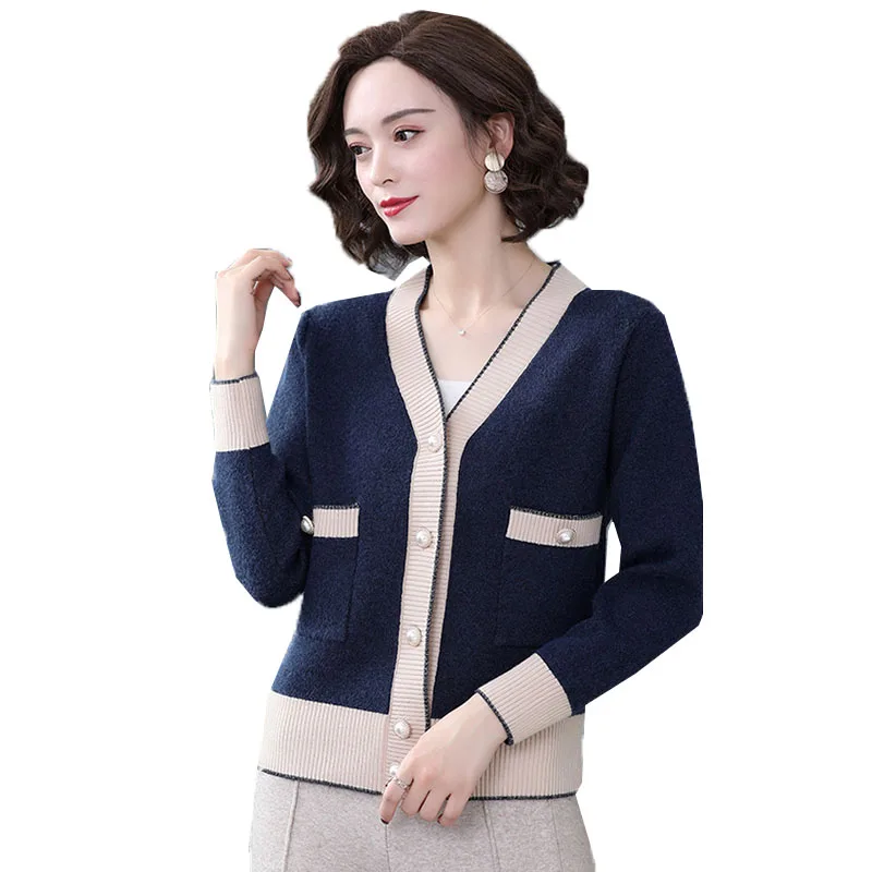 

Женский вязаный кардиган, кардиган, женский Повседневный вязаный свитер средней длины на весну и осень, кардиган, куртка, женский Топ