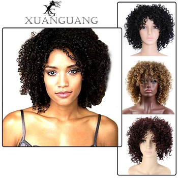 

XUANGUANG 14 inches Short Curly Wig Wig High temperature resistance Afro Kinky Curly Wig Synthetic Chemical fiber hair