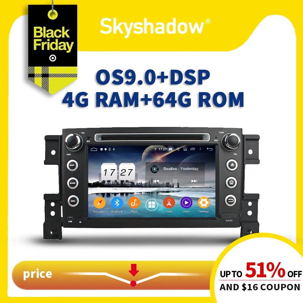 Автомобильный DVD плеер DSP TDA7851 Android 9,0 8Core 4 Гб+ 64 Гб GPS Google Map Радио RDS Wi-Fi Bluetooth 4,2 для SUZUKI Vitara 2005-2011